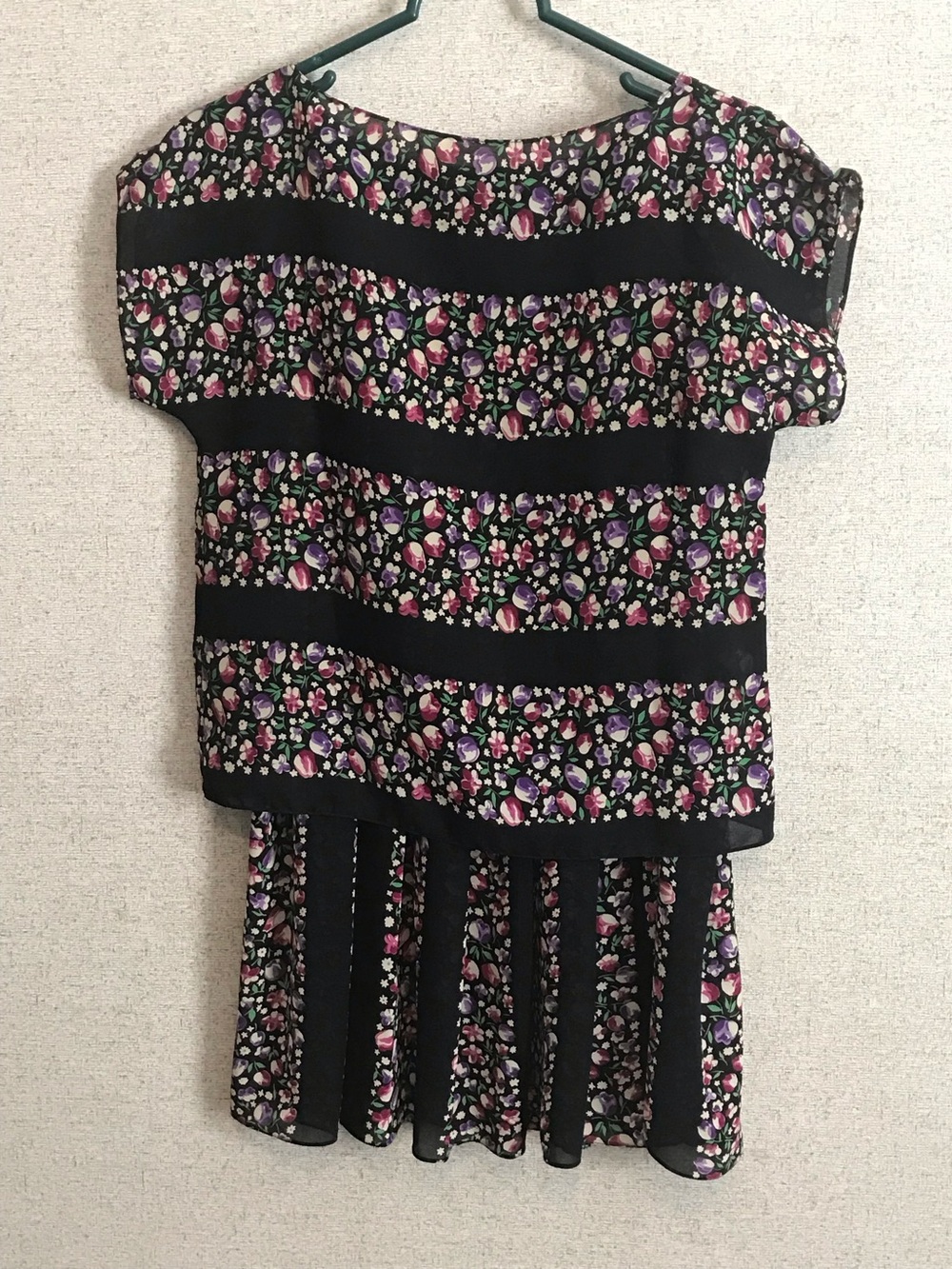 Maggy London Black Pink Purple Floral Stripe Skirt Set Vintage 90s Size 4